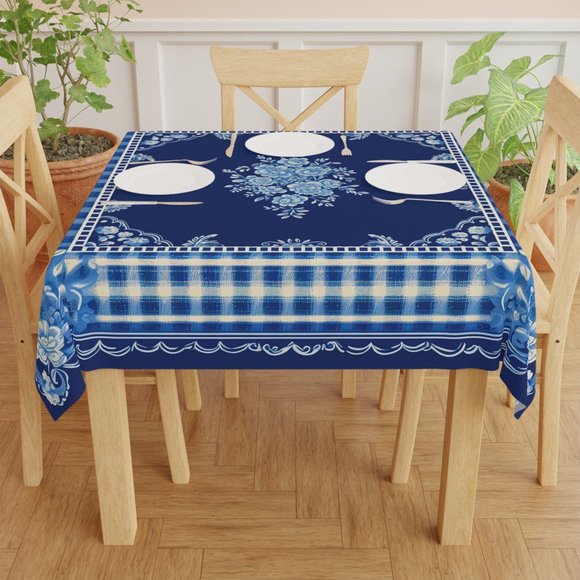 Blue White Tablecloth | Floral table cloth | Rectangle Square or Round Fit  gift - Picture 5 of 5